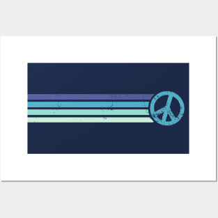 RETRO PEACE STRIPES - Vintage Blue Posters and Art